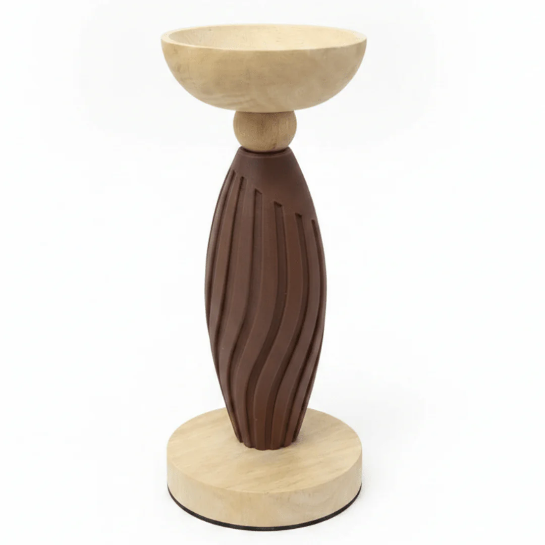 Two-Tone Wooden and Plastic Candle Holder 22.5cm – Brown & Natural Decorative Pillar Stand