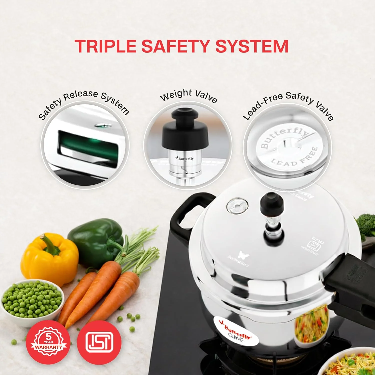 Butterfly 5.5L Stainless Steel Curve Pressure Cooker – Heavy Duty Design - Image 4