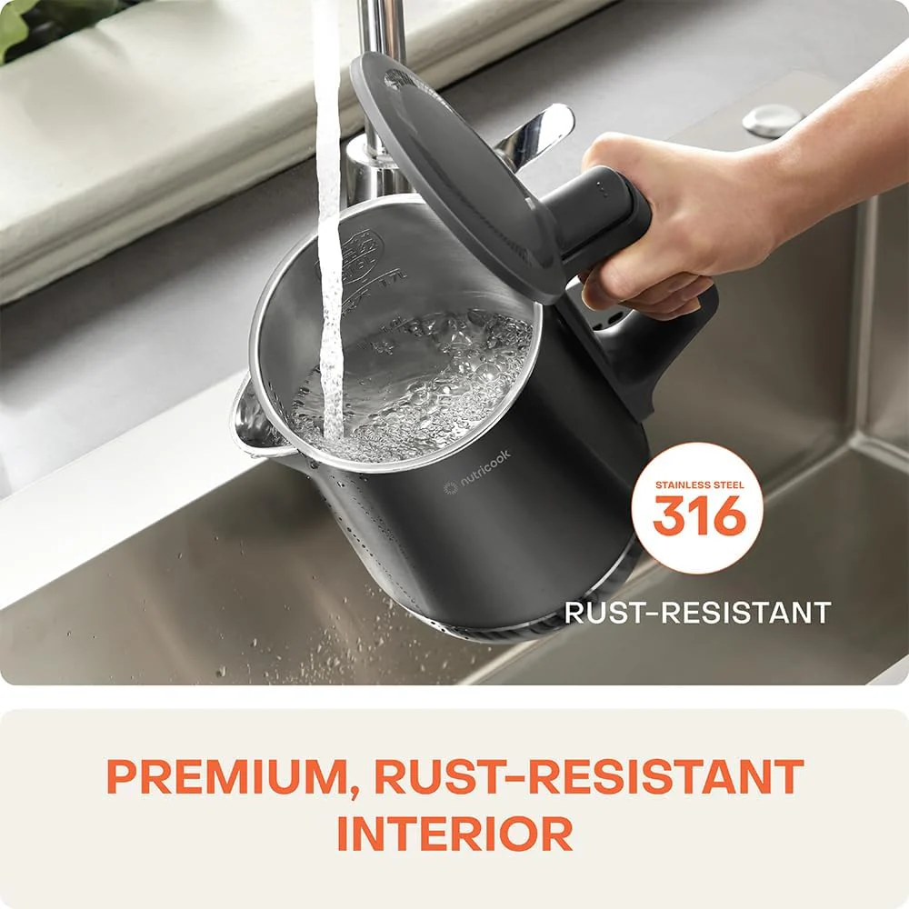 Nutricook Stainless Steel Electric kettle 1.7L, 1800W, Patented U-shaped rust resistant interior with 3-dimensional fast heating technology, surgical grade steel, NC-USK501 - Image 3