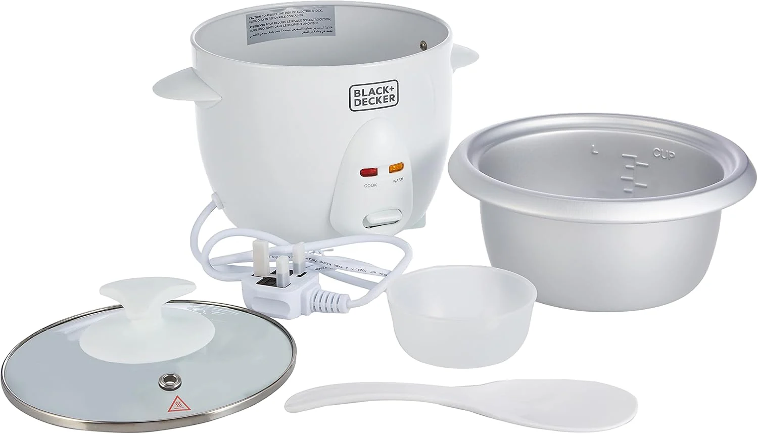Black & Decker 350W 0.6L Rice Cooker With Removable NonStick Bowl, Steaming Tray, Water Level Indicator And A Glass Lid With Cool Touch, For Healthy Meals RC650-B5 - Image 2