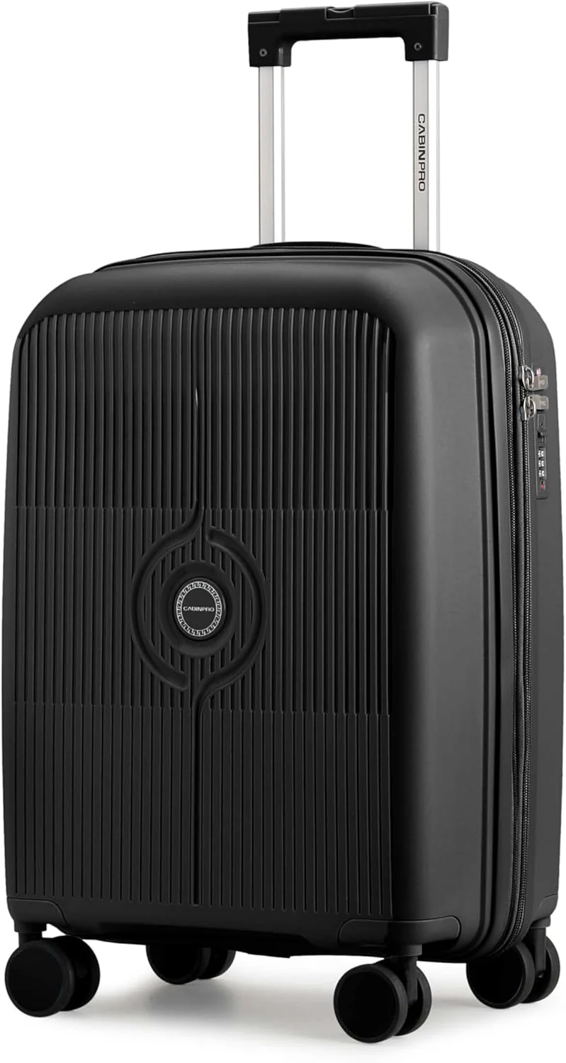 Cabinpro CP003 Expandable PP Hard-Shell Luggage – Lightweight 20-Inch Spinner Suitcase, Black