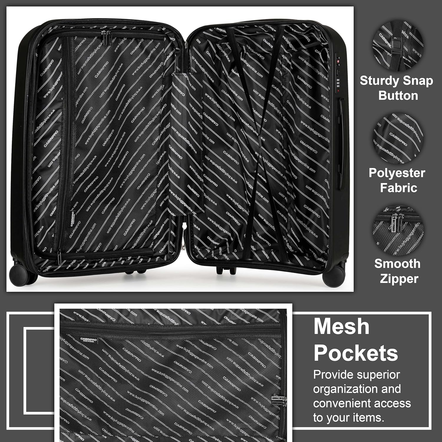Cabinpro CP003 Expandable PP Hard-Shell Luggage – Lightweight 20-Inch Spinner Suitcase, Black - Image 4