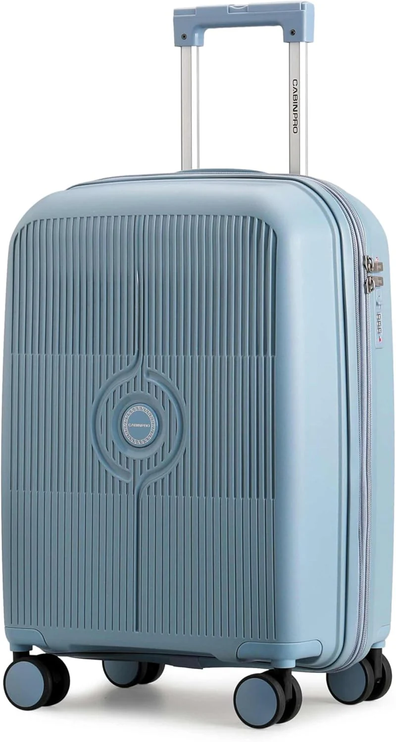 Cabinpro CP003 Expandable PP Hard-Shell Luggage – Lightweight 20-Inch Spinner Suitcase, Gray Blue