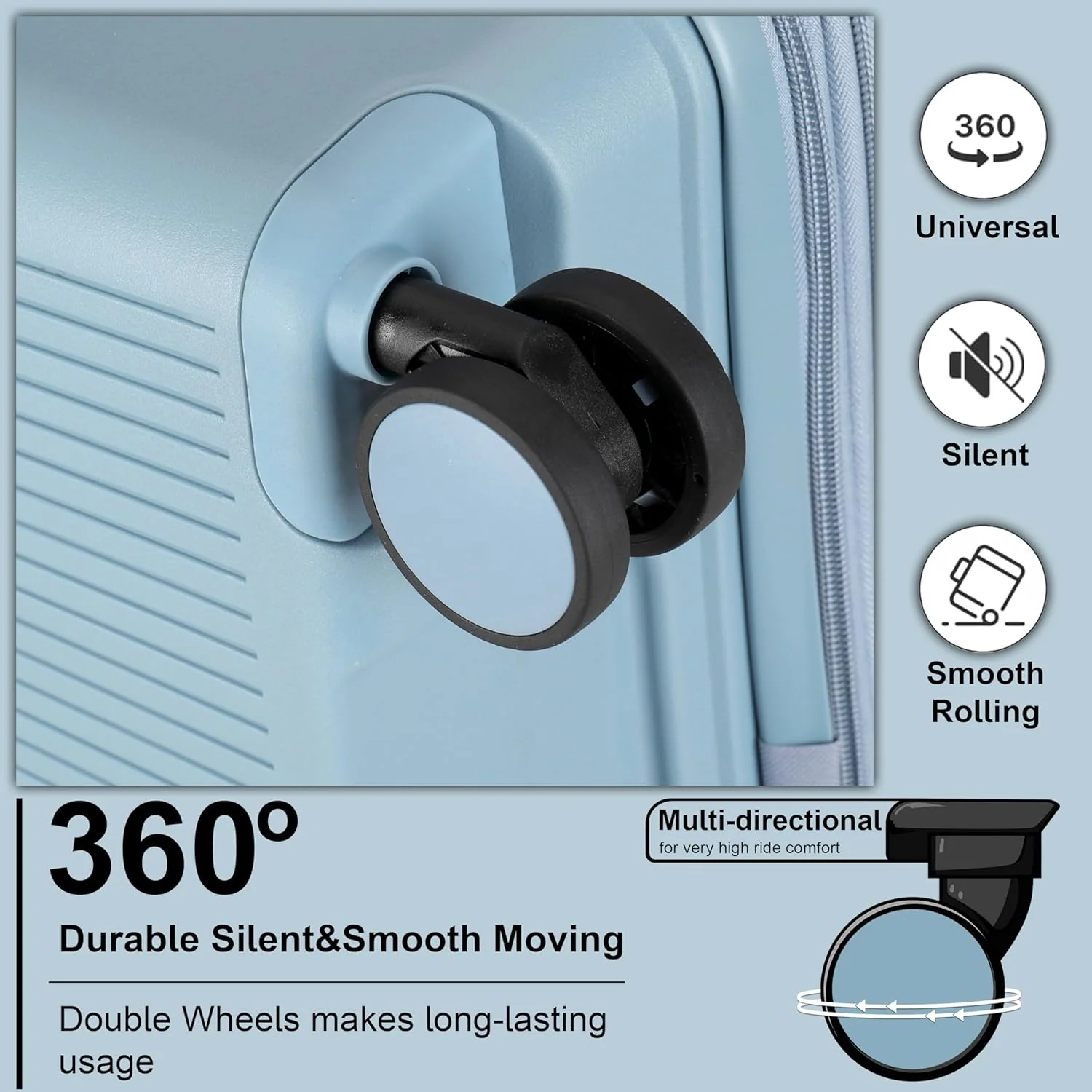 Cabinpro CP003 Expandable PP Hard-Shell Luggage – Lightweight 20-Inch Spinner Suitcase, Gray Blue - Image 3