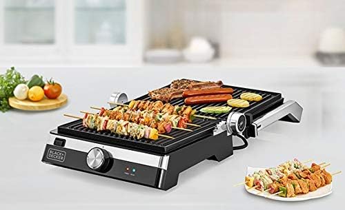 BLACK+DECKER Family Health Grill with 180° Hinge, 2000W, 1500cm² BBQ Area, 5-Level Height Adjustment, Variable Temperature Control, Removable Drip Tray, Cool-Touch Handle, Black/Silver - CG2000-B5 - Image 2