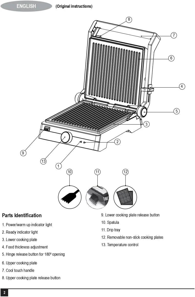 BLACK+DECKER Family Health Grill with 180° Hinge, 2000W, 1500cm² BBQ Area, 5-Level Height Adjustment, Variable Temperature Control, Removable Drip Tray, Cool-Touch Handle, Black/Silver - CG2000-B5 - Image 5