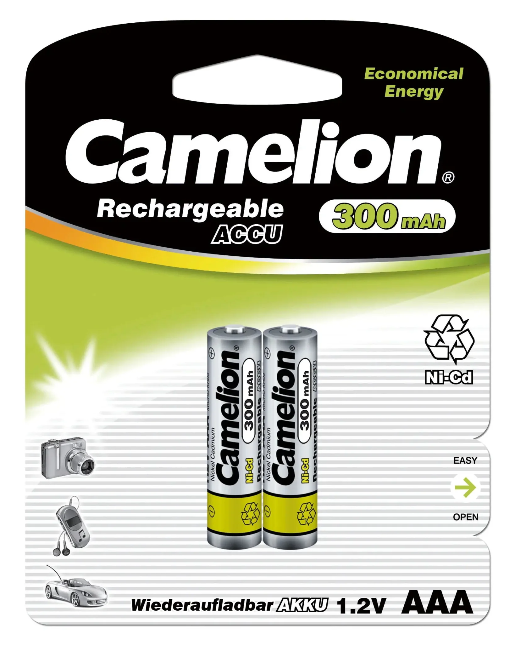 CAMELION AAA Rechargeable Battery 1.2V  300mAh, Pack of 2