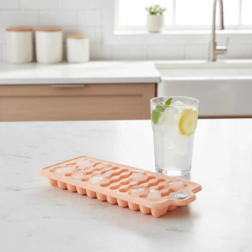 Casasunco ChillCube Flexible Silicone Ice Cube Tray Easy Release Freezer Mould Peach 20×10cm - Image 2