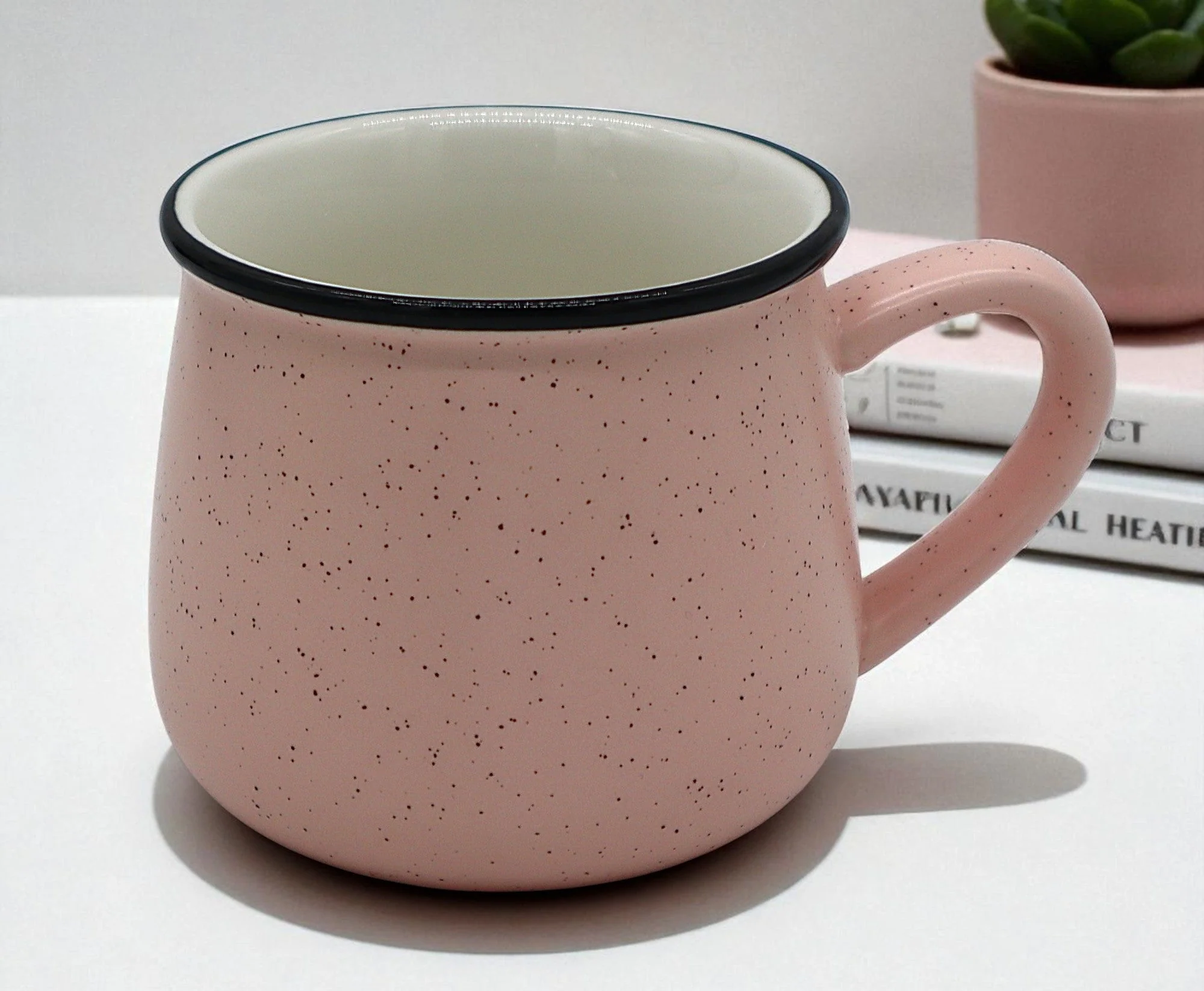 CFLOWER Premium Porcelain Mug 400ml – Charming Pink Cup with Brown Dots, Perfect for Morning Coffee, Tea, or Hot Chocolate
