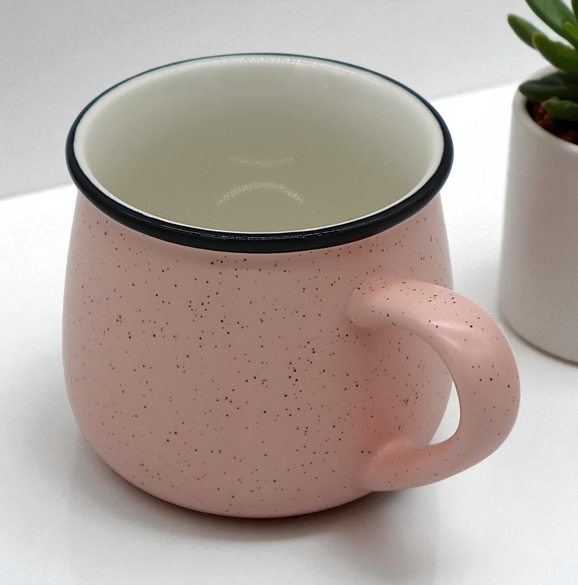 CFLOWER Premium Porcelain Mug 400ml – Charming Pink Cup with Brown Dots, Perfect for Morning Coffee, Tea, or Hot Chocolate - Image 2