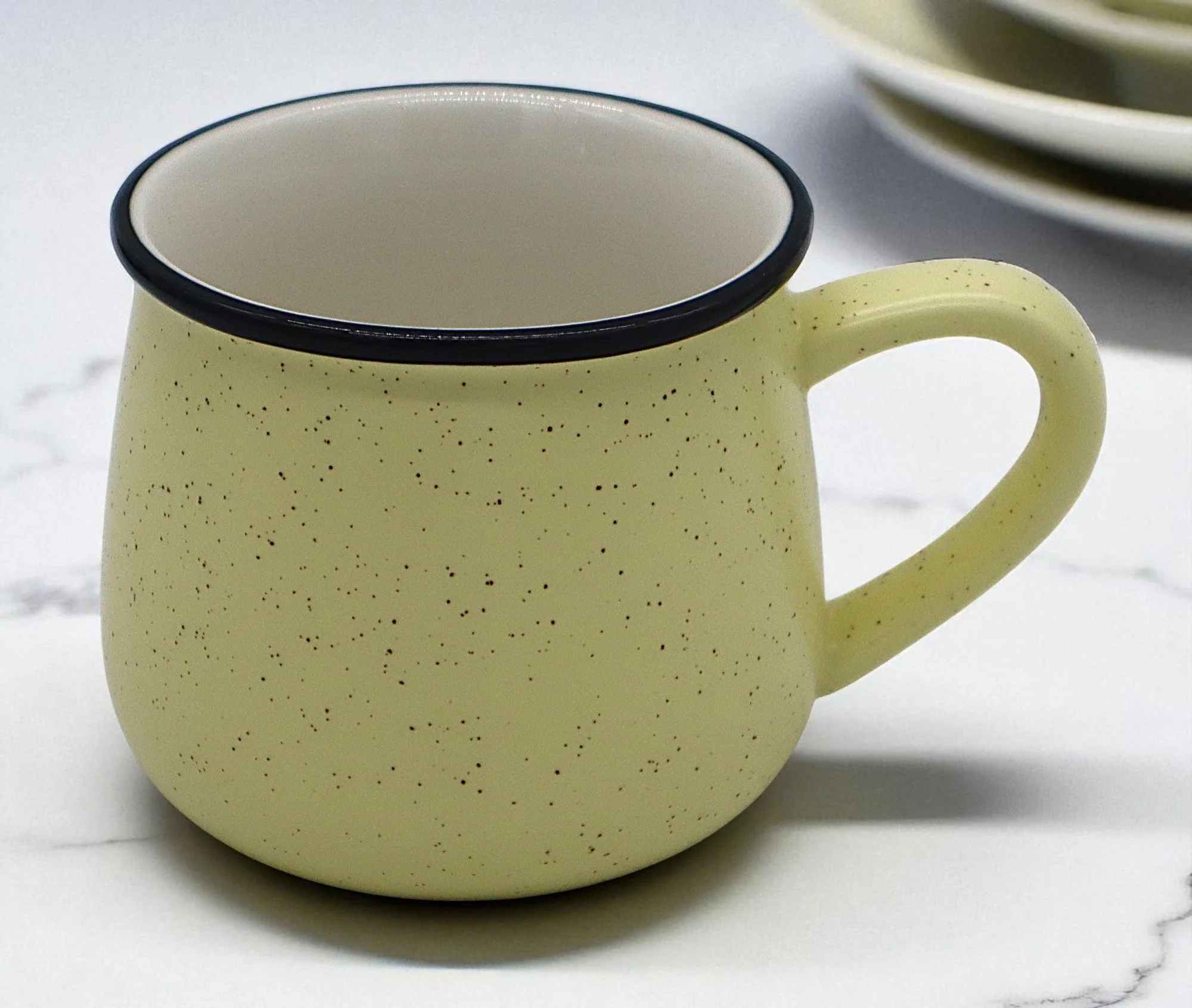 CFLOWER Premium Porcelain Mug 400ml – Bright Yellow Cup with Brown Dots, Cheerful and Durable for Everyday Use