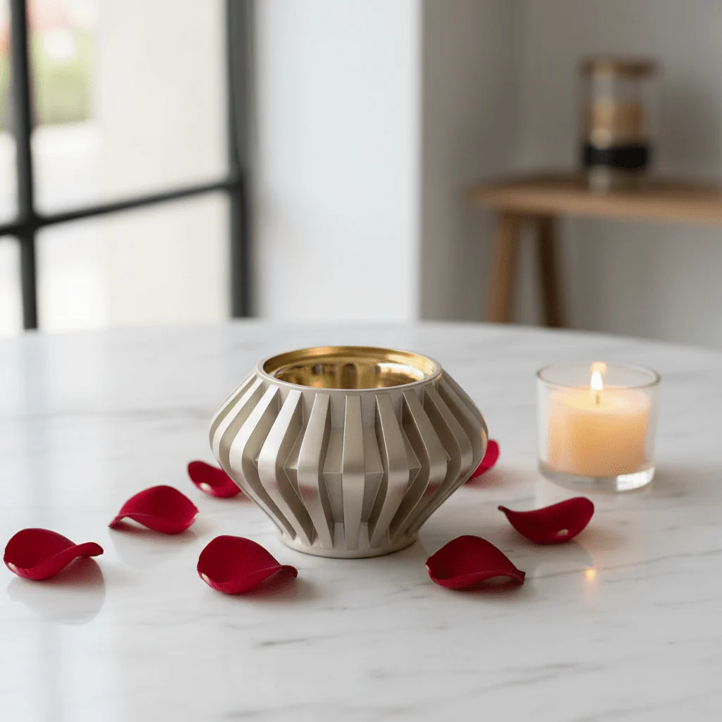 Champagne Gold Chalk Incense Burner | Ribbed Metal Mabkhara | 7cm - Image 4