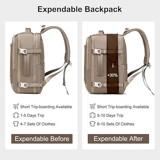Chantria Expandable Premium Travel Backpack Water Resistant Multifunctional Backpack 29.5cm*23.5cm*44cm, 100% Polyester, Khaki-CB00606 - Image 4