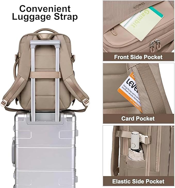 Chantria Expandable Premium Travel Backpack Water Resistant Multifunctional Backpack 29.5cm*23.5cm*44cm, 100% Polyester, Khaki-CB00606 - Image 5