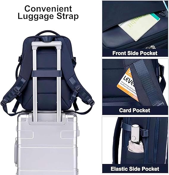Chantria Premium Backpack 26.5cm*10cm*37cm for Woman, 100% Polyester Lining, Water Resistant Multifunctional Backpack with Built in USB port and Headphone Jack, Blue- CB00606 - Image 4