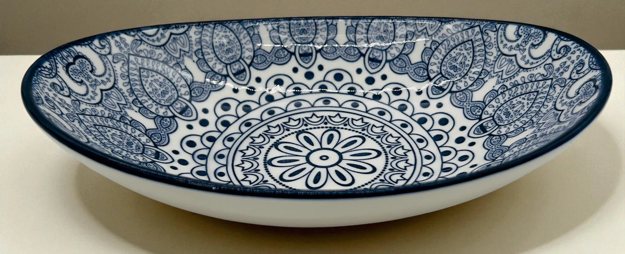 Che Brucia Ceramic Oval Bowl 8", Blue Floral Pattern - Image 2