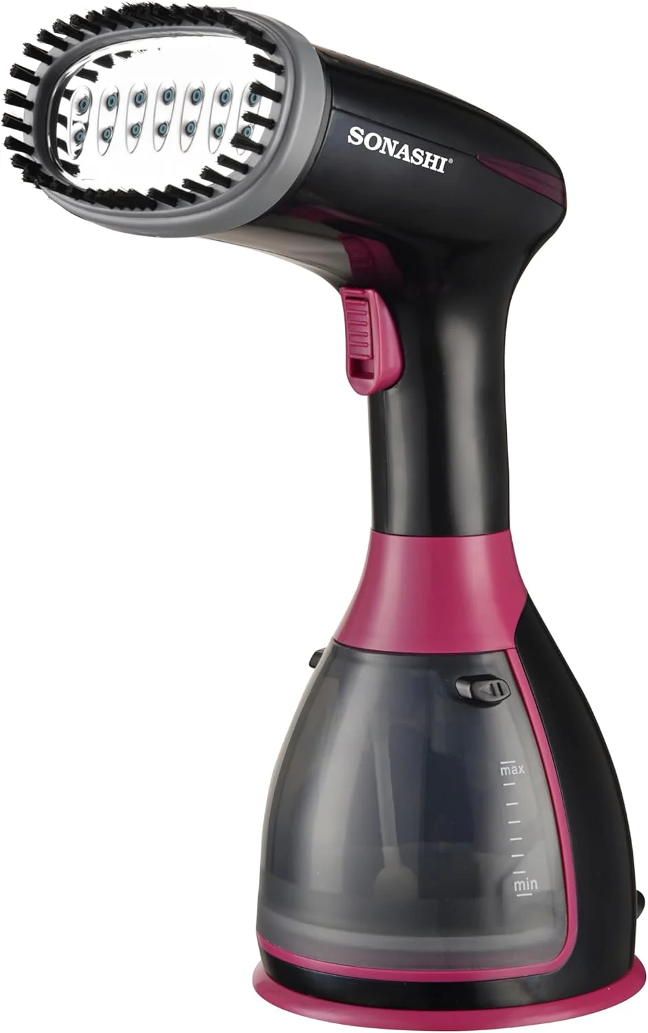 Sonashi Handheld Garment Steamer, 280ML Detachable Water Tank Capacity, Steam Rate of 25-30G/Min, Steam Lock, Compact Design, Versatile Accessories, Portable Steamer 1500W SGS-327 Black/Purple