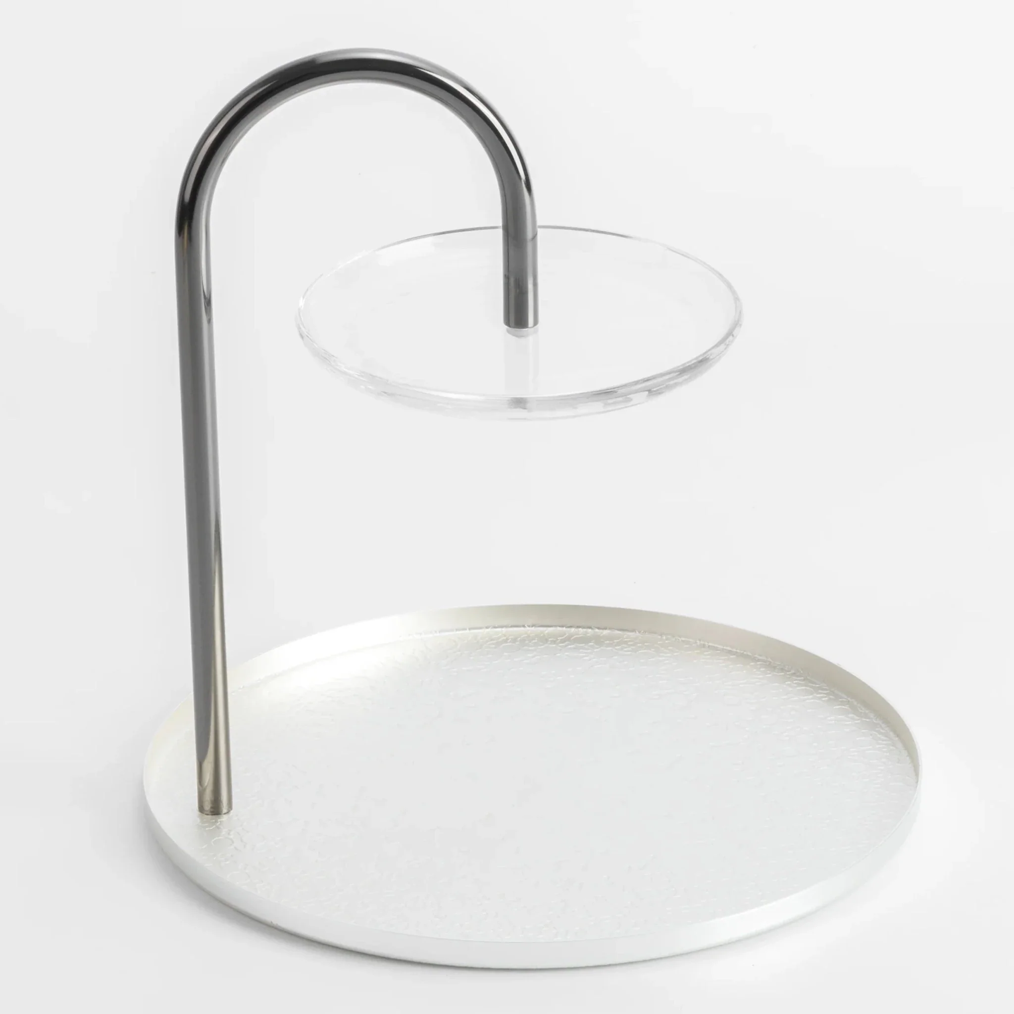 Otantik Stainless Steel Two-Tier Stand With Bracket From Nourhan - Matte Silver + Shiny Silver - Image 2