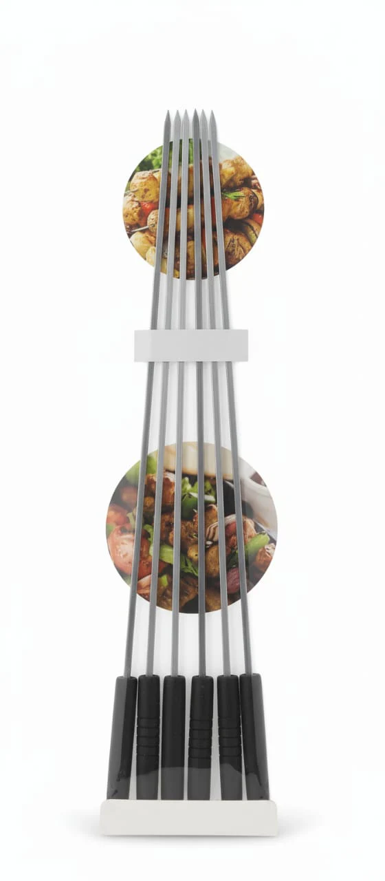 Classic BBQ Skewers Set 6 pcs 47.5 × 1.5 cm – Stainless Steel Grilling Sticks with Heat-Resistant Plastic Handles - Image 2