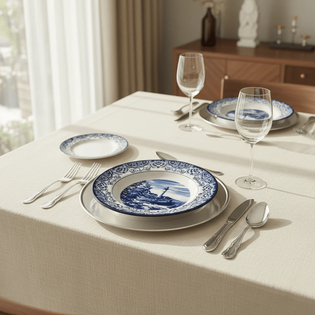 Claytan Lighthouse Coastal Ceramic Deep Plate – 9.2 inch (White & Blue) - Image 2