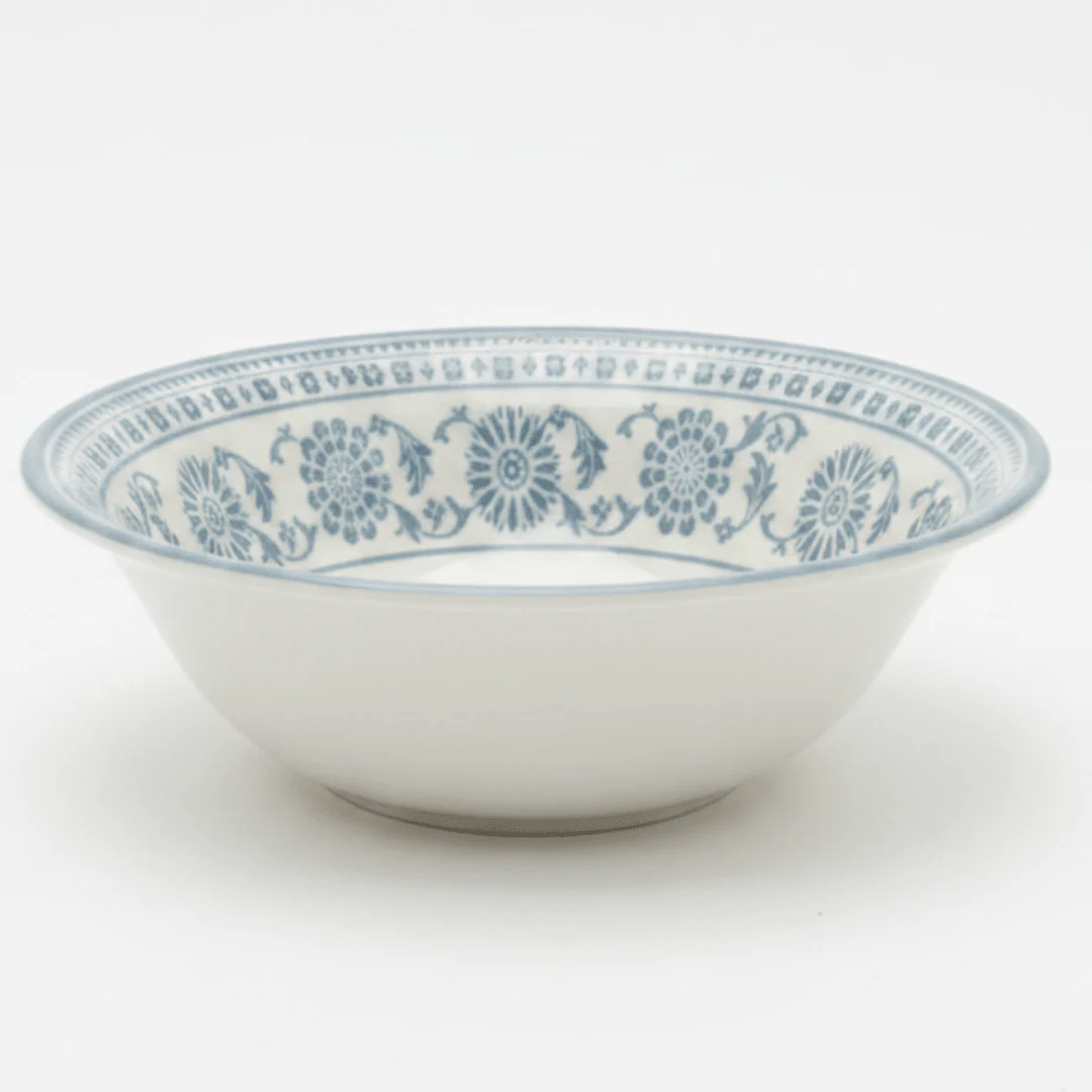 Claytan Off-White Round Ceramic Cereal Bowl with Light Blue Floral Design - 9.2 Inch