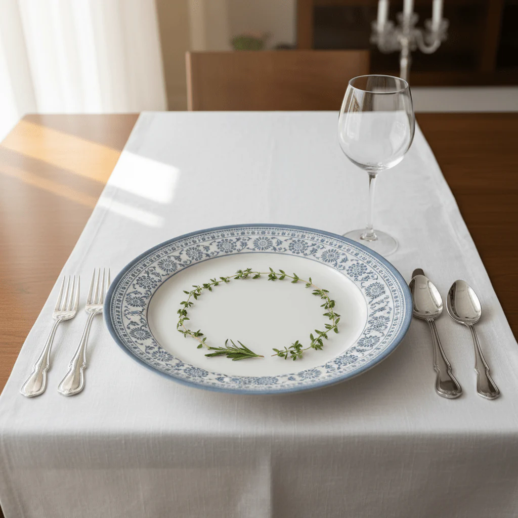 Claytan White Round Ceramic Dinner Plate with Light Blue Floral Design - 10.5 Inch - Image 2