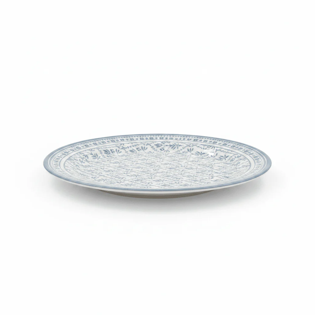 Claytan White Round Ceramic Salad Plate with Light Blue Floral Design - 8.2 Inch - Image 3