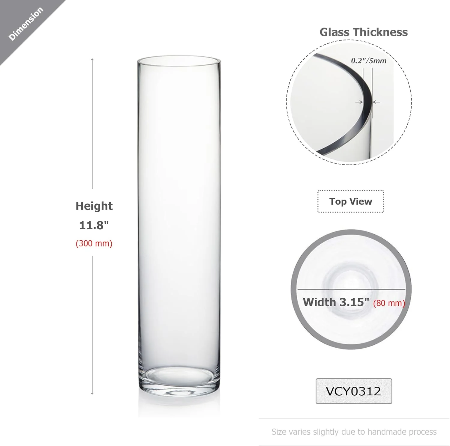 AKDC Clear Cylinder Glass Vase, 3"x12"H Skinny&Narrow for Wedding Party Flowers Centerpieces Home Decorations - Image 4