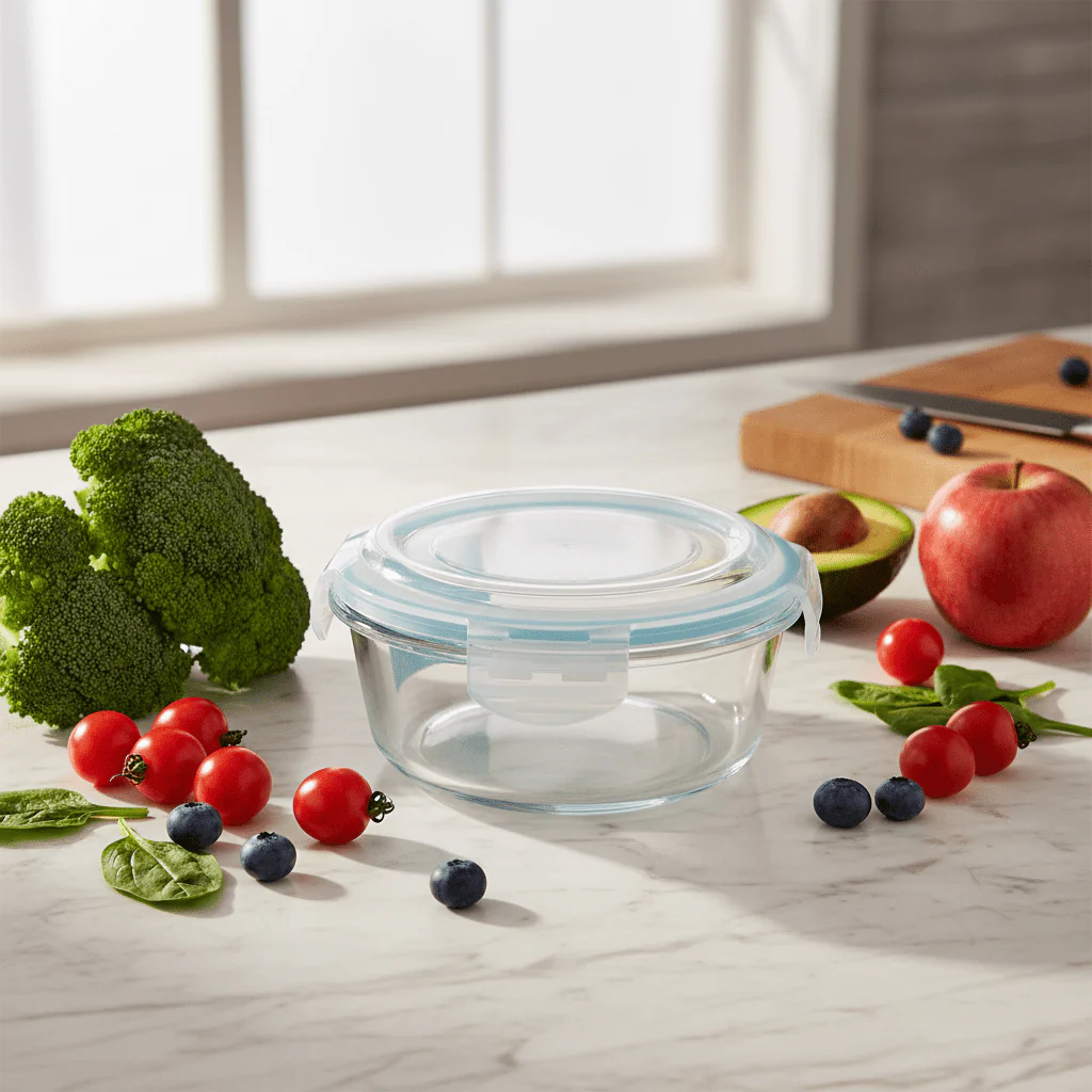 Cloc Medium Round Glass Storage Container with Airtight Lock Lid – Ideal for Food Preservation – 950 ml - Image 2
