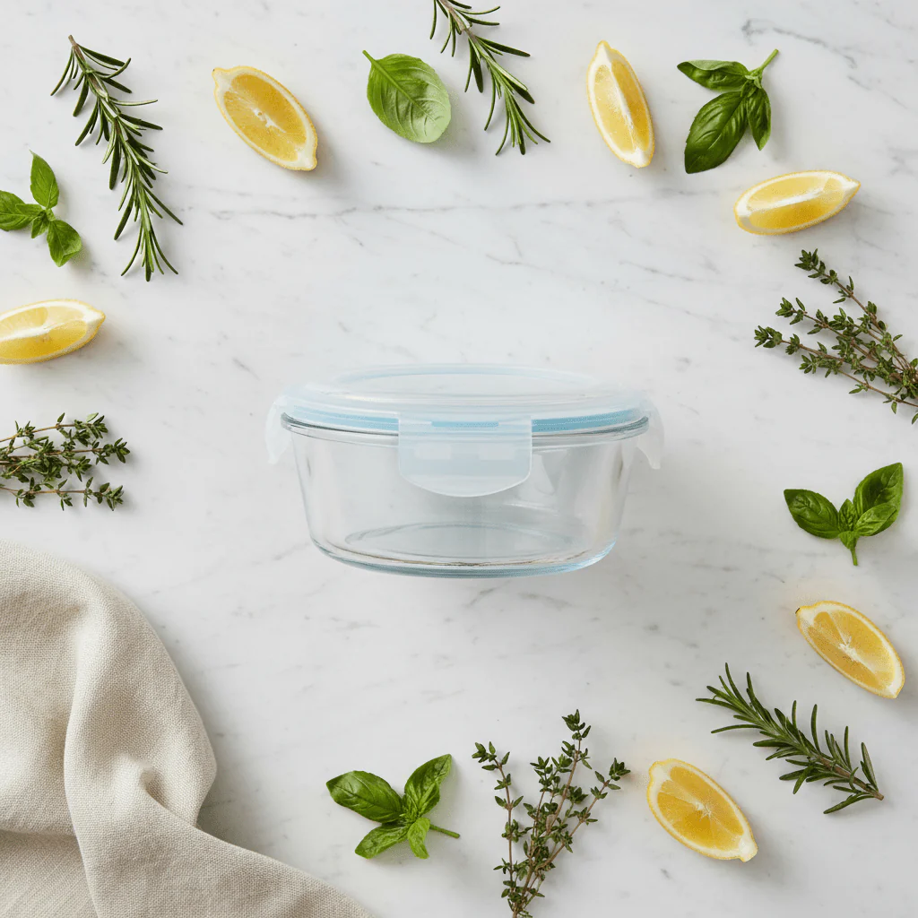 Cloc Medium Round Glass Storage Container with Airtight Lock Lid – Ideal for Food Preservation – 950 ml - Image 3