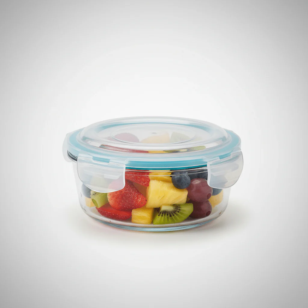 Cloc Round Glass Food Storage Container with Strong Airtight Plastic Lid – Durable and Reusable – 620 ml - Image 3