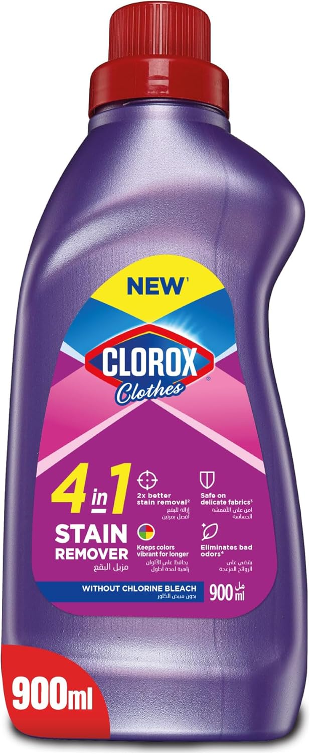 Clorox Clothes 4-in-1 Stain Remover 900ml, Without Chlorine Bleach, Keep Colors Vibrant for Longer