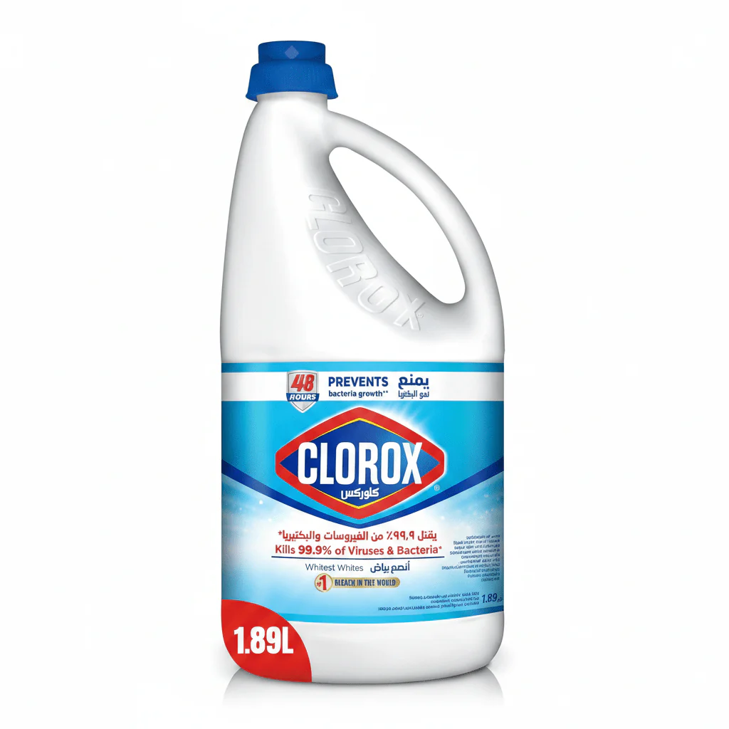 Clorox Liquid Bleach Kills 99.9% of Viruses and Bacteria, 48 Hours Prevents Bacteria Growth, Removes Stains-1.89L,