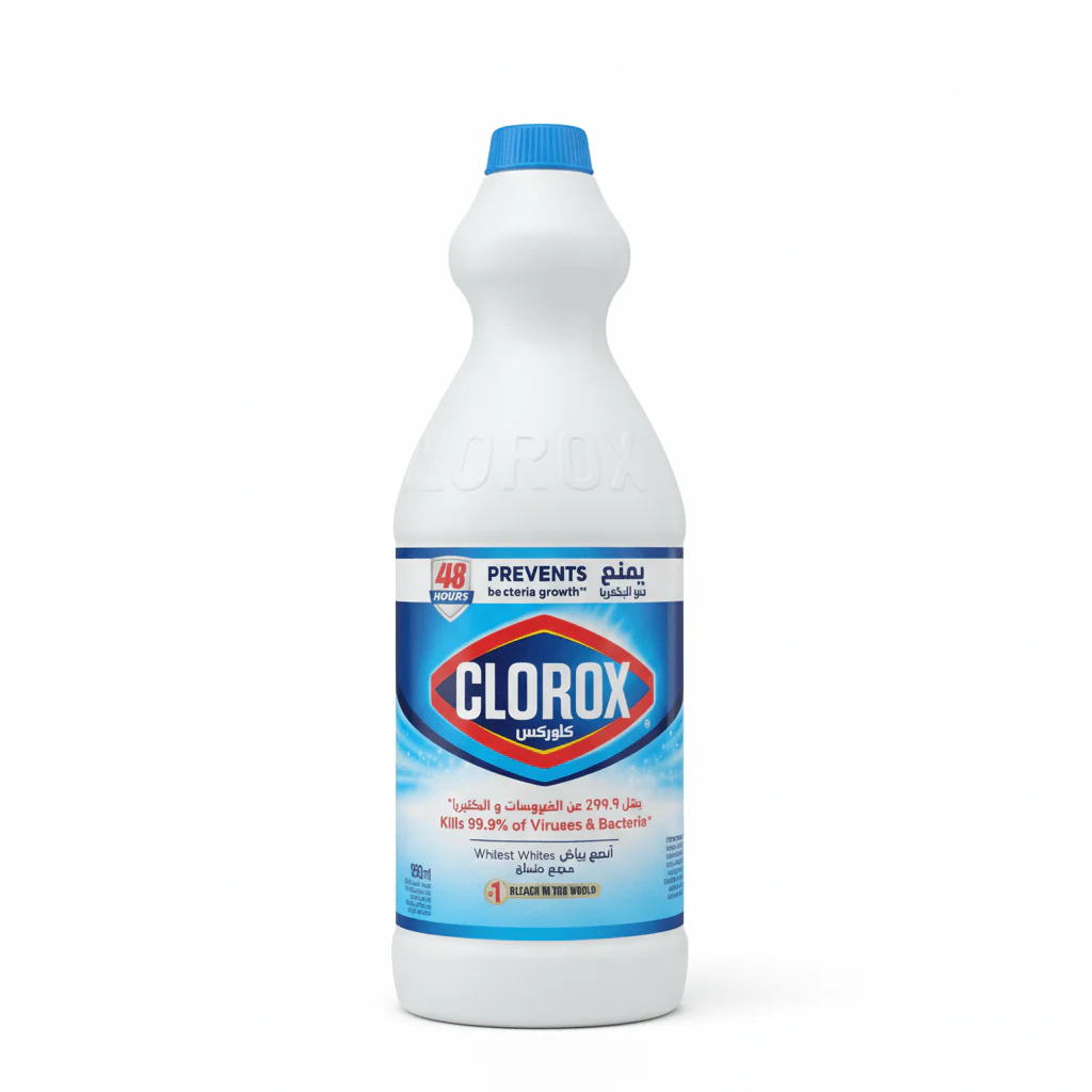 Clorox Liquid Bleach Kills 99.9% of Viruses and Bacteria, 48 Hours Prevents Bacteria Growth, Removes Stains-950ml