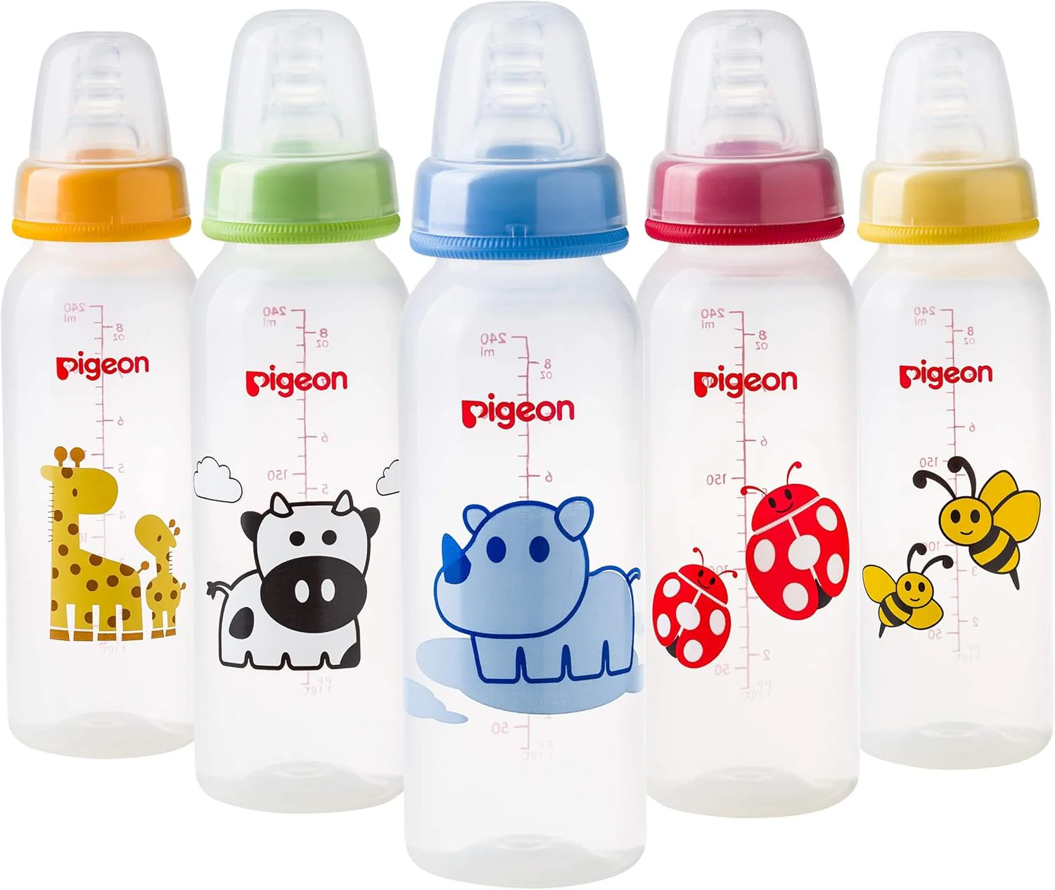 Pigeon Slim Neck Animal Decorated Plastic Feeding Bottle, Ultra Soft Silicone Nipple, Anti Colic, Bpa & Bps Free, 240Ml, Multicolor - Image 5