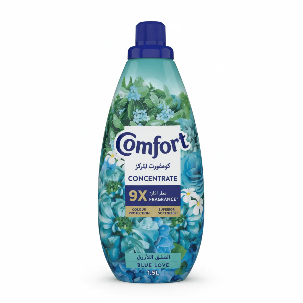 Comfort Concentrate Fabric Softener 1.5L, Blue Love, 9X Fragrance, Colour Protection and Superior Softness