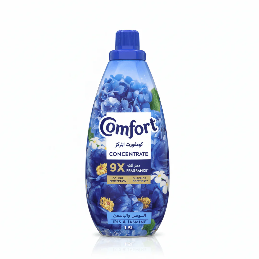 Comfort Concentrate Fabric Softener 1.5L, Iris & Jasmine, 9X Fragrance, Colour Protection and Superior Softness