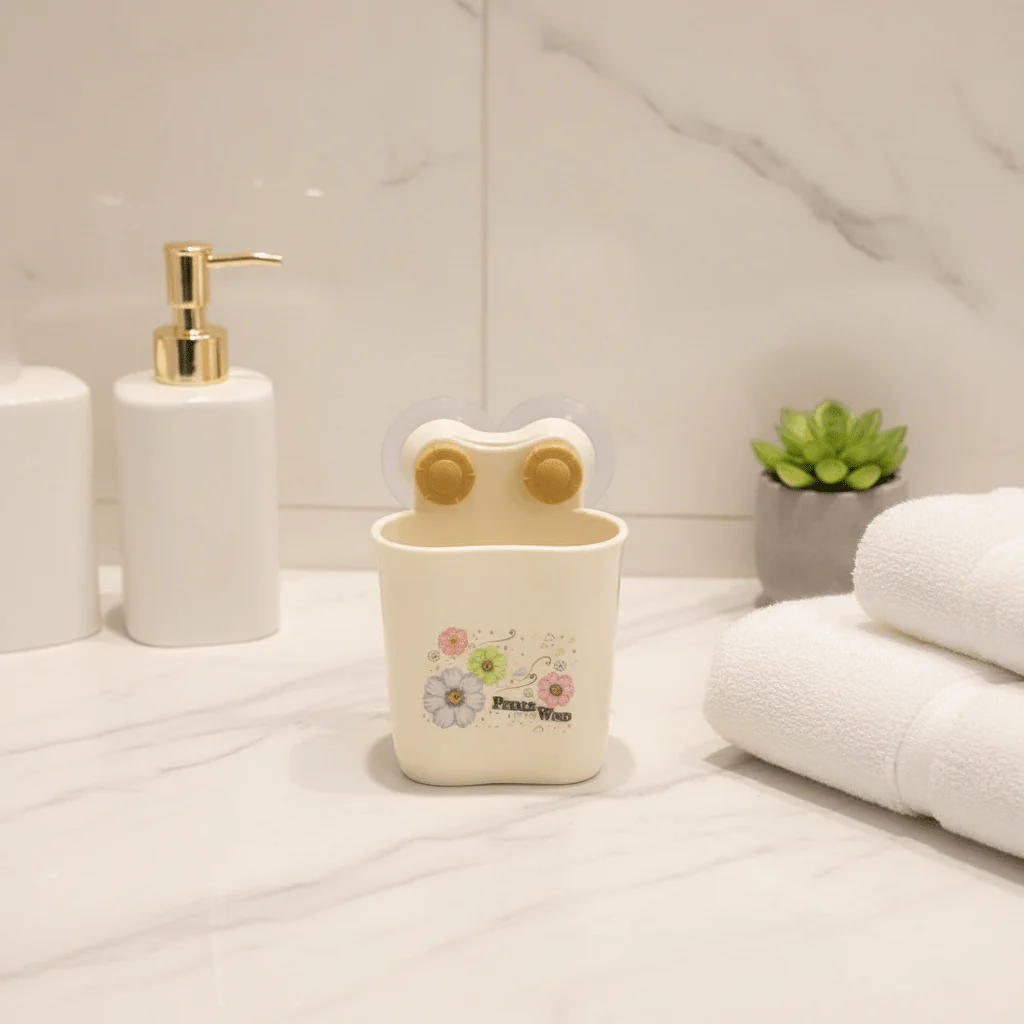 Compact Cream Plastic Toothbrush Holder for Bathroom Counter Organization – 10 × 10 cm - Image 2