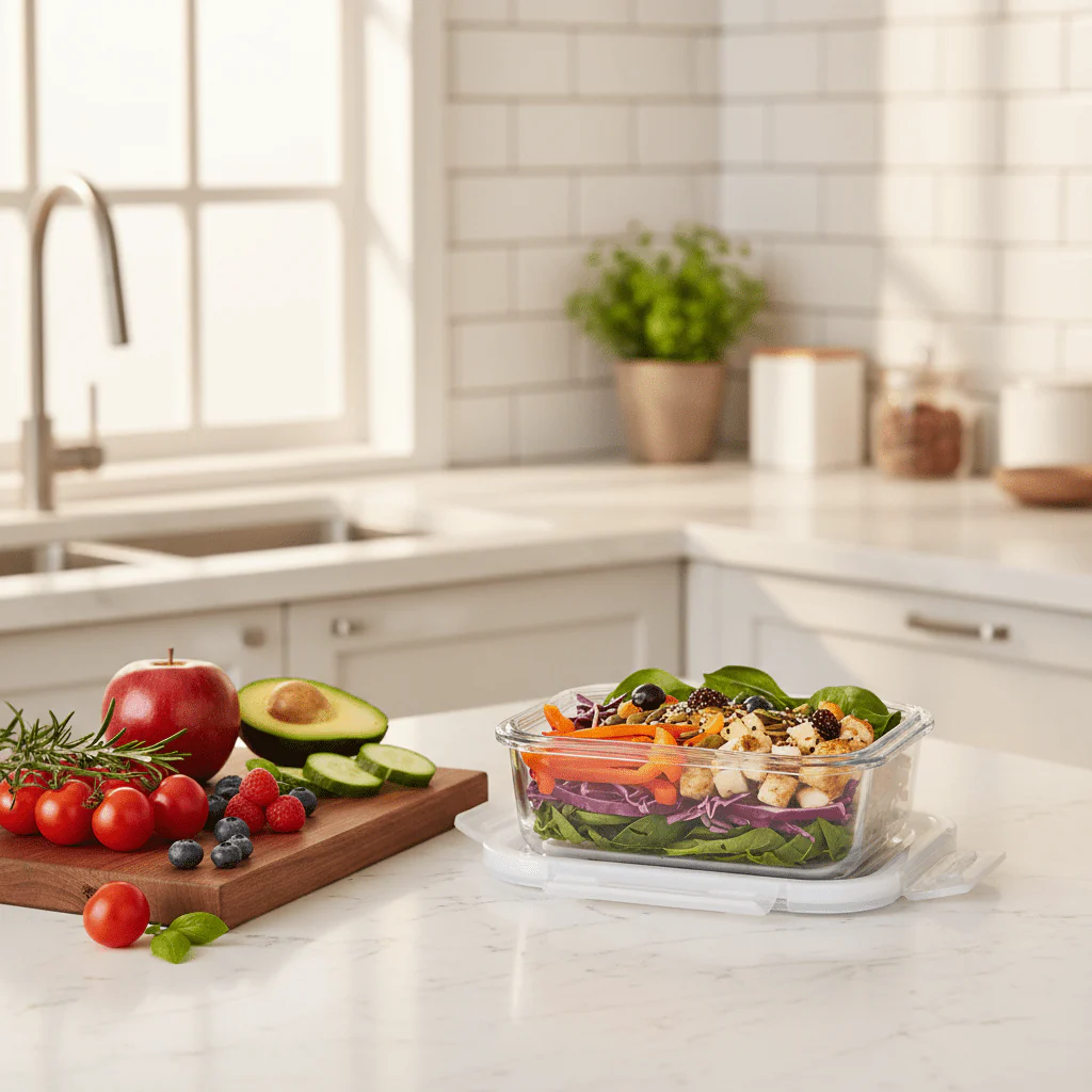 Compact Rectangular Glass Food Storage Container with Airtight Freshness-Seal Lid – Space Saving Design – 700 ml - Image 2