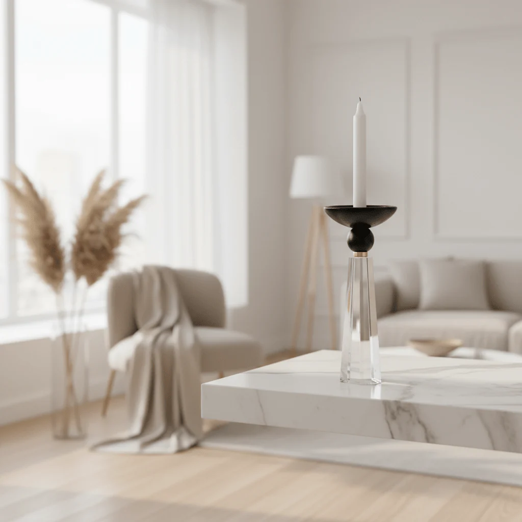 Contemporary Crystal & Black Wooden Decorative Candle Holder for Luxury Home Décor – 18cm - Image 2