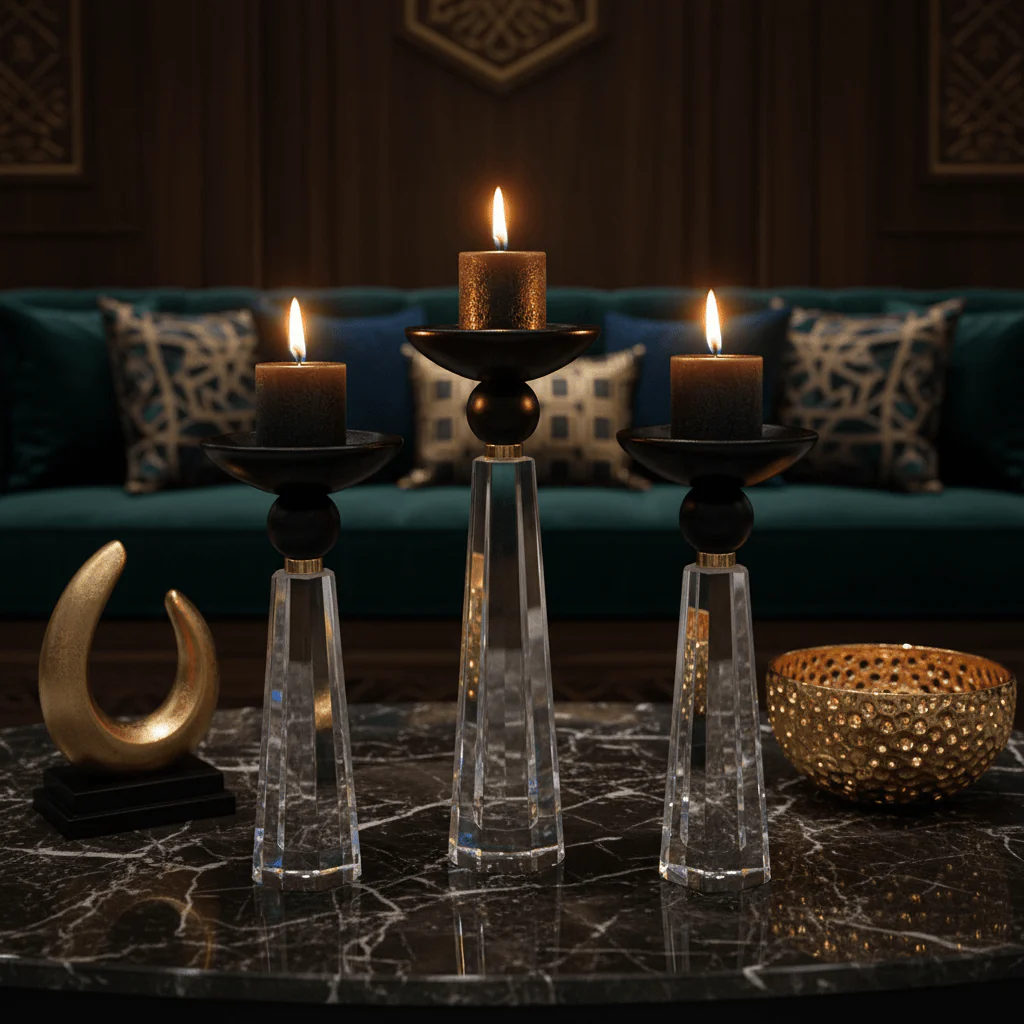 Contemporary Crystal & Black Wooden Decorative Candle Holder for Luxury Home Décor – 18cm - Image 3