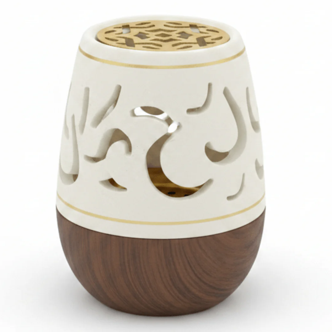 Cream & Brown Chalk Incense Burner | Arabesque Lattice Design | 10cm