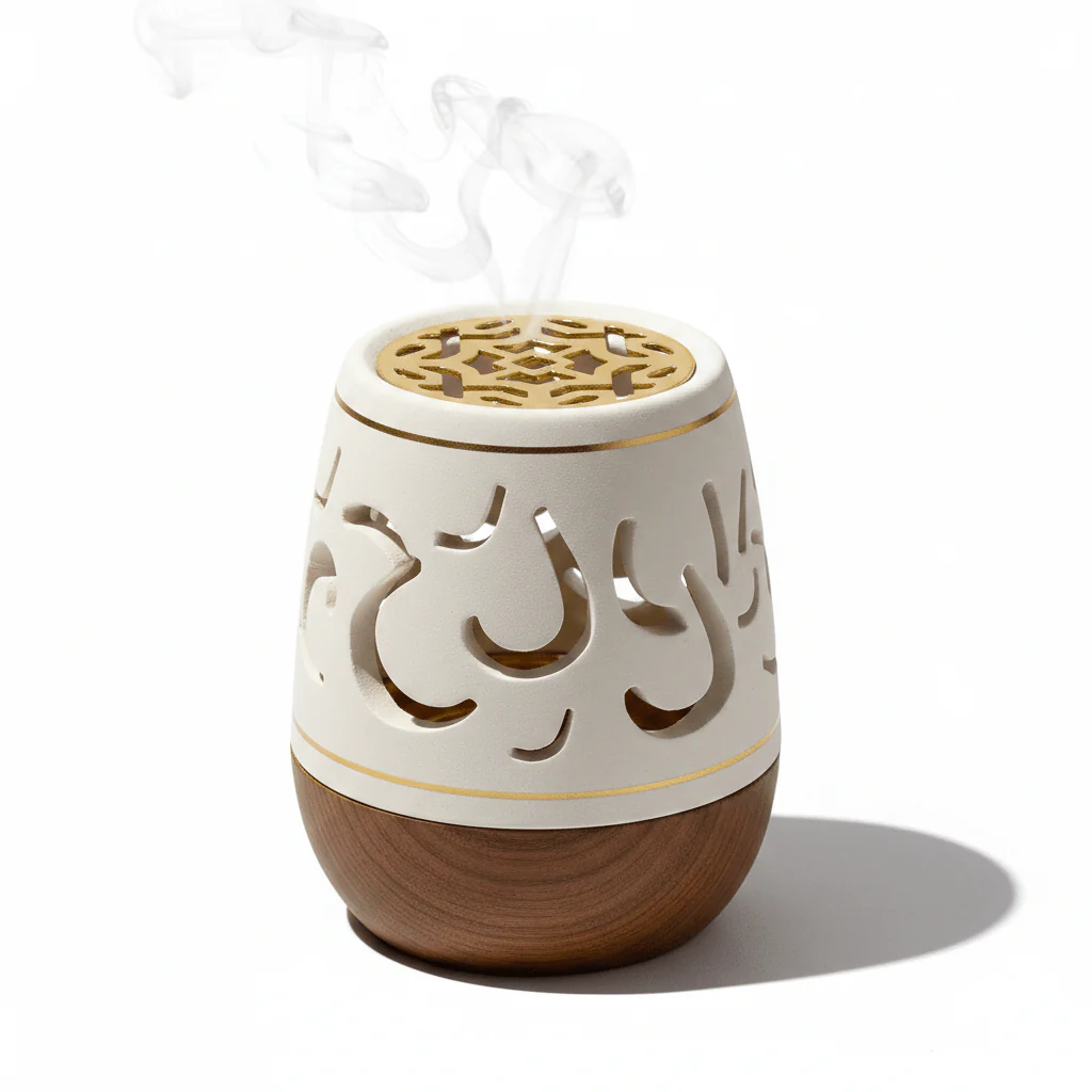 Cream & Brown Chalk Incense Burner | Arabesque Lattice Design | 10cm - Image 3