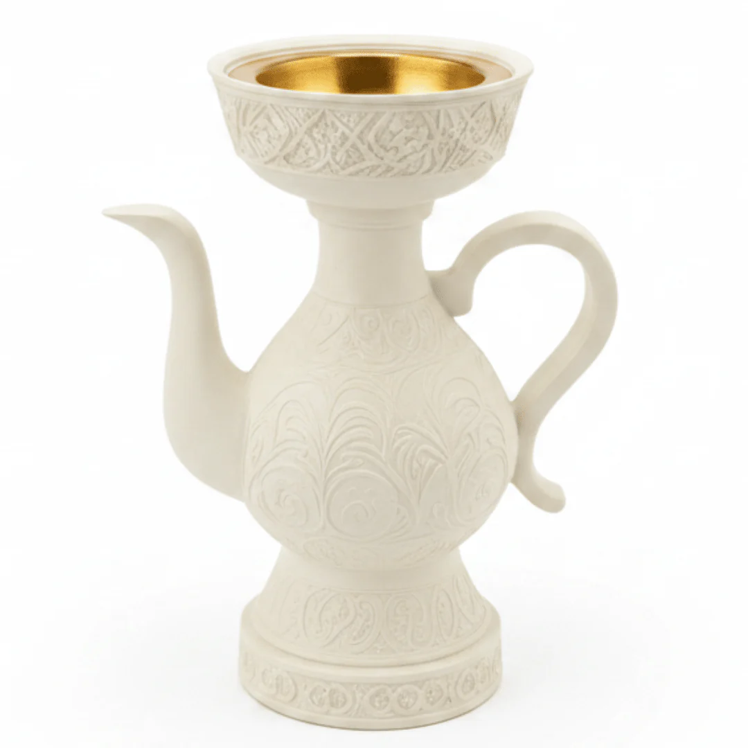 Cream Chalk Arabic Incense Burner | Ornate Floral Engraving | 18cm