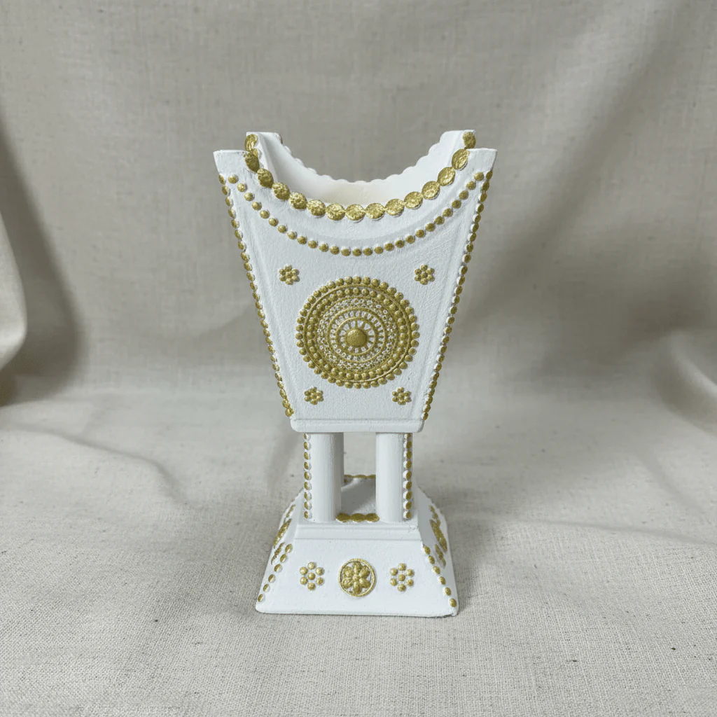 Cream & Gold Chalk Incense Burner | Arabic Majlis Bakhoor Holder | 16×7cm - Image 3
