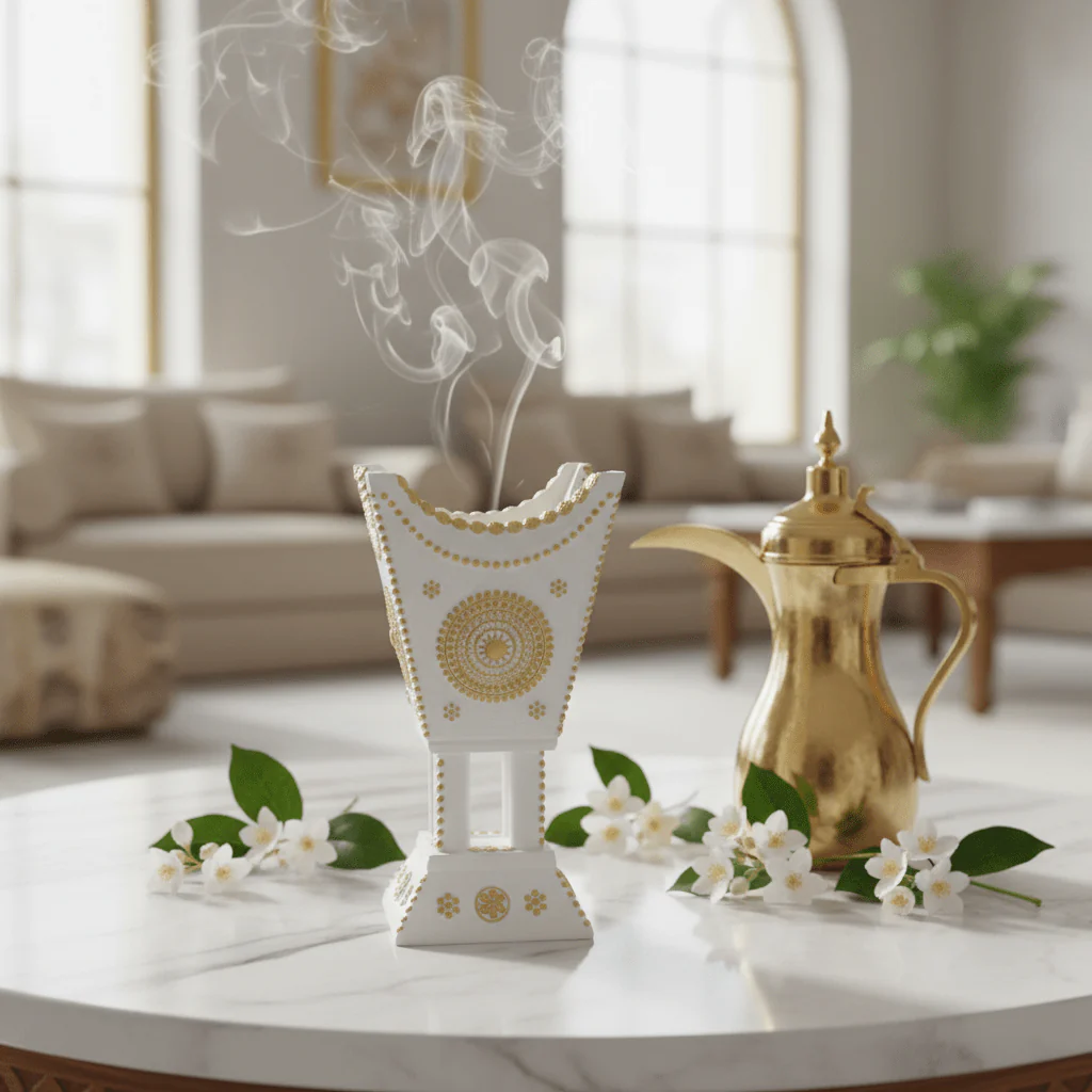 Cream & Gold Chalk Incense Burner | Arabic Majlis Bakhoor Holder | 16×7cm - Image 4