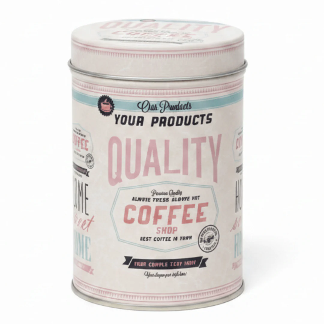 Cream Metal Canister with Elegant Vintage Print | Airtight Storage Tin | 10×8 cm