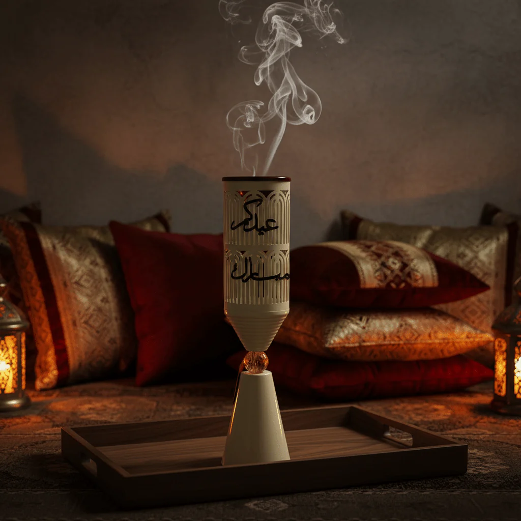 Cream Metal Incense Burner with Arabic Calligraphy Lattice — 50×10cm - Image 2