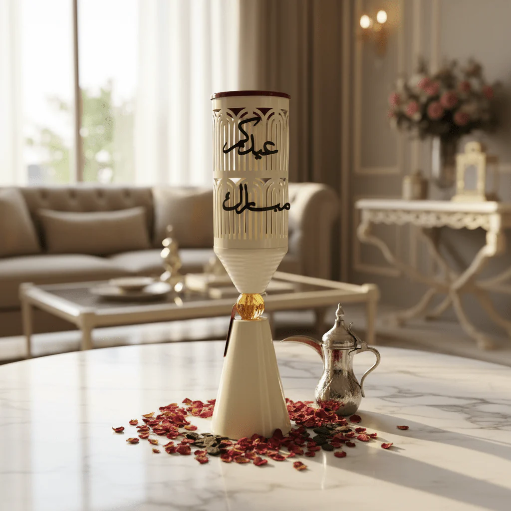 Cream Metal Incense Burner with Arabic Calligraphy Lattice — 50×10cm - Image 3
