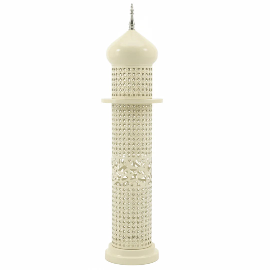 Cream Metal Incense Burner — Minaret Tower Design | 60cm | Arabic Bakhoor Holder